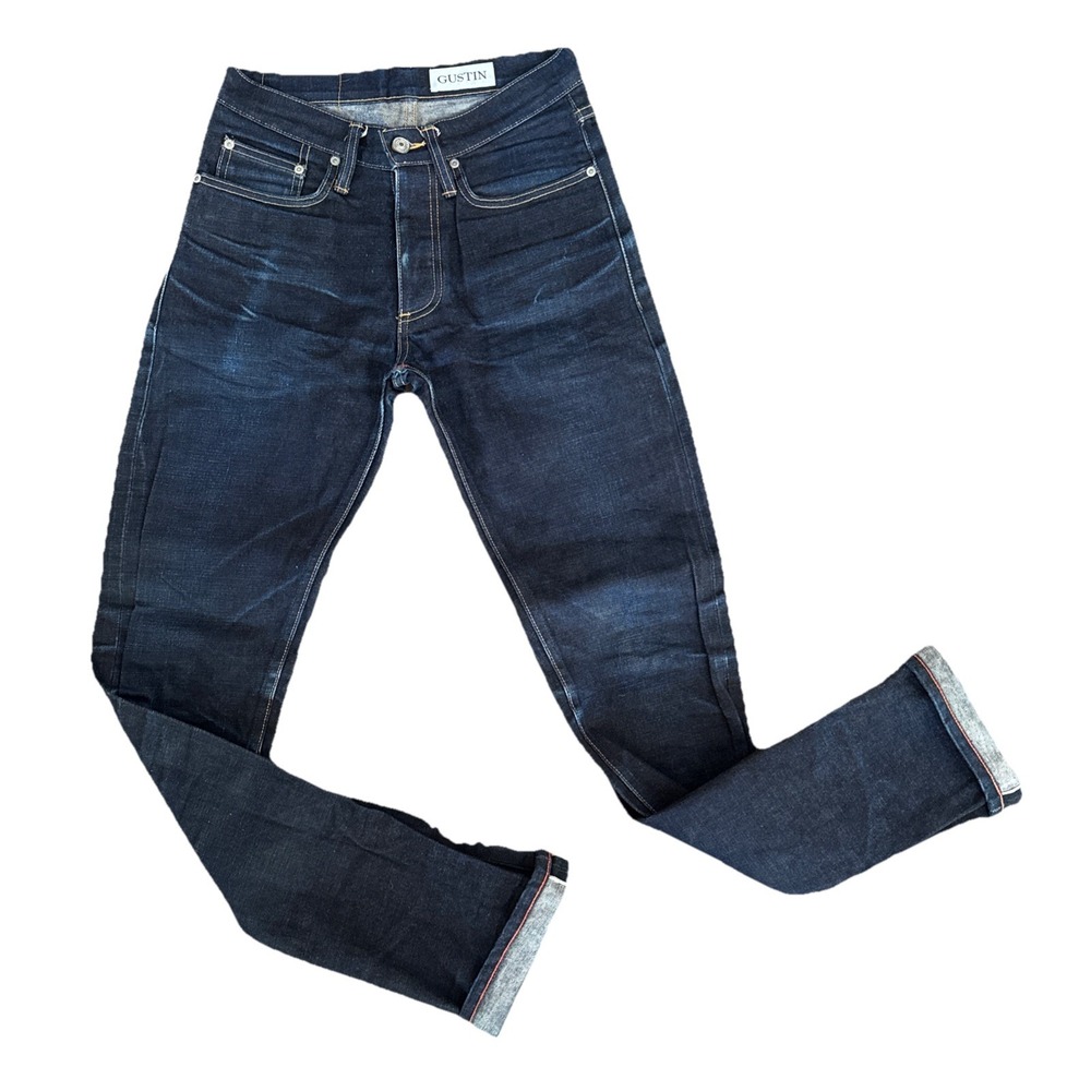 Gustin Selvedge Jeans Men 28x33 Raw Dark Wash Blue Slim Button Fly USA